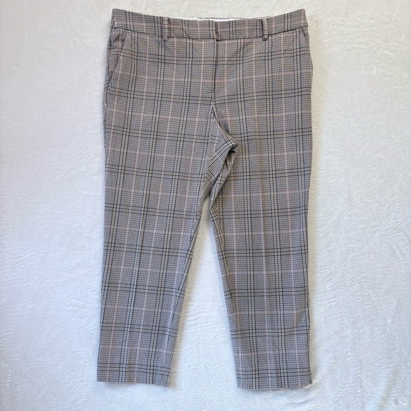 Talbots Hampshire Ankle Pants‎ Plaid Career Casual Trousers Pink Brown 16P - Picture 1 of 12